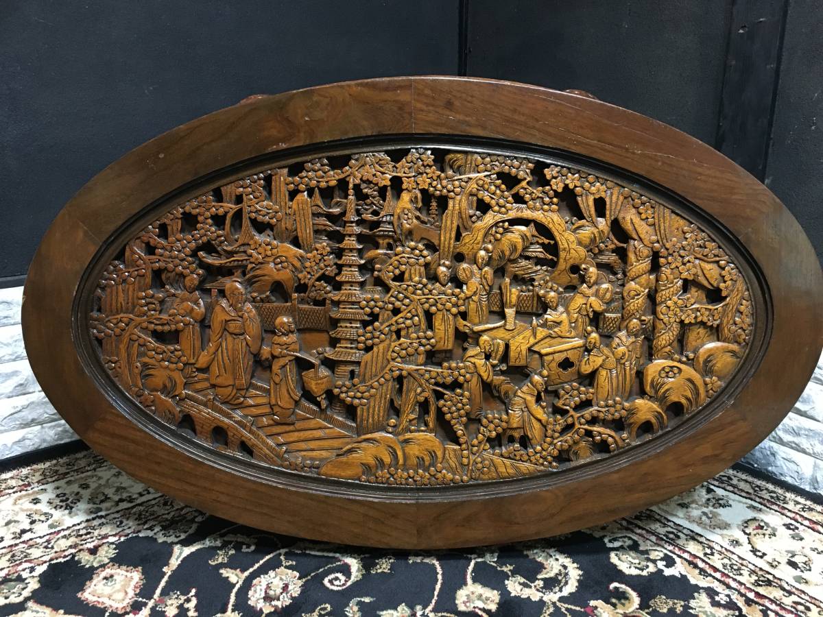 詳細不明 中国美術 中国家具 シノワズリ 座卓 ロー テーブル 木製 彫刻 