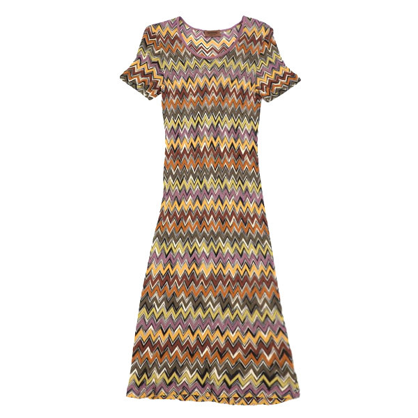 ミッソーニ MISSONI ニット切替 半袖ワンピース ウール シルク