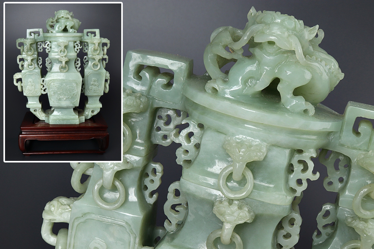 中国古玩 唐物 香炉 和田玉 台付 玉石 時代物 箱付 緑屋i□ - Yahoo