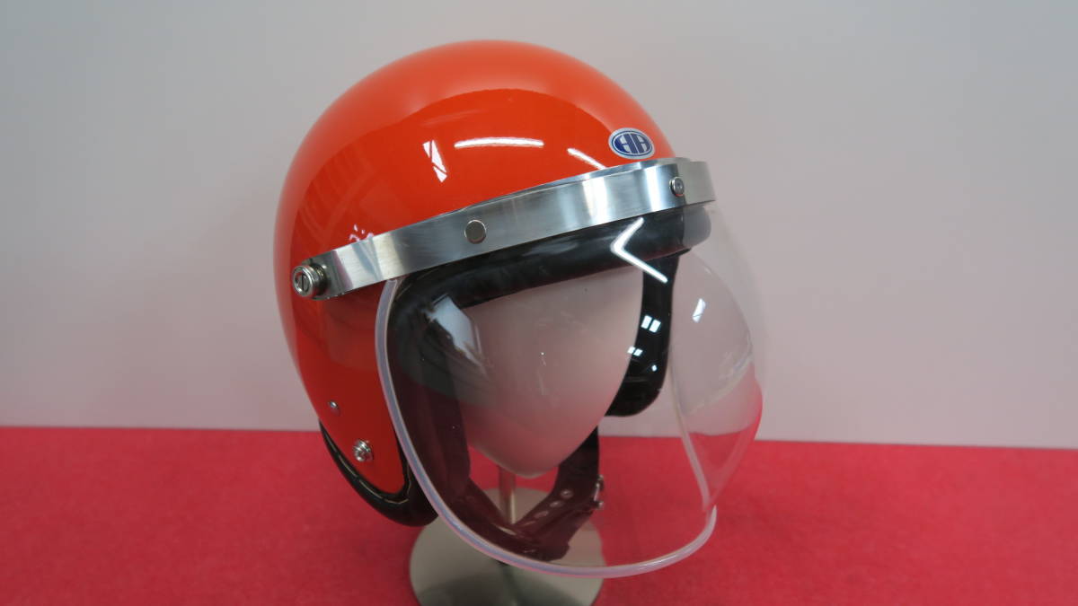 本革巻き手縫いジェットヘルメット　ビンテージ当時物風　オレンジ　Lサイズ　CB750K0・K1　カワサキ　ZI　Z2　ＦＸ　ＫＺ　新井広武ＨA
