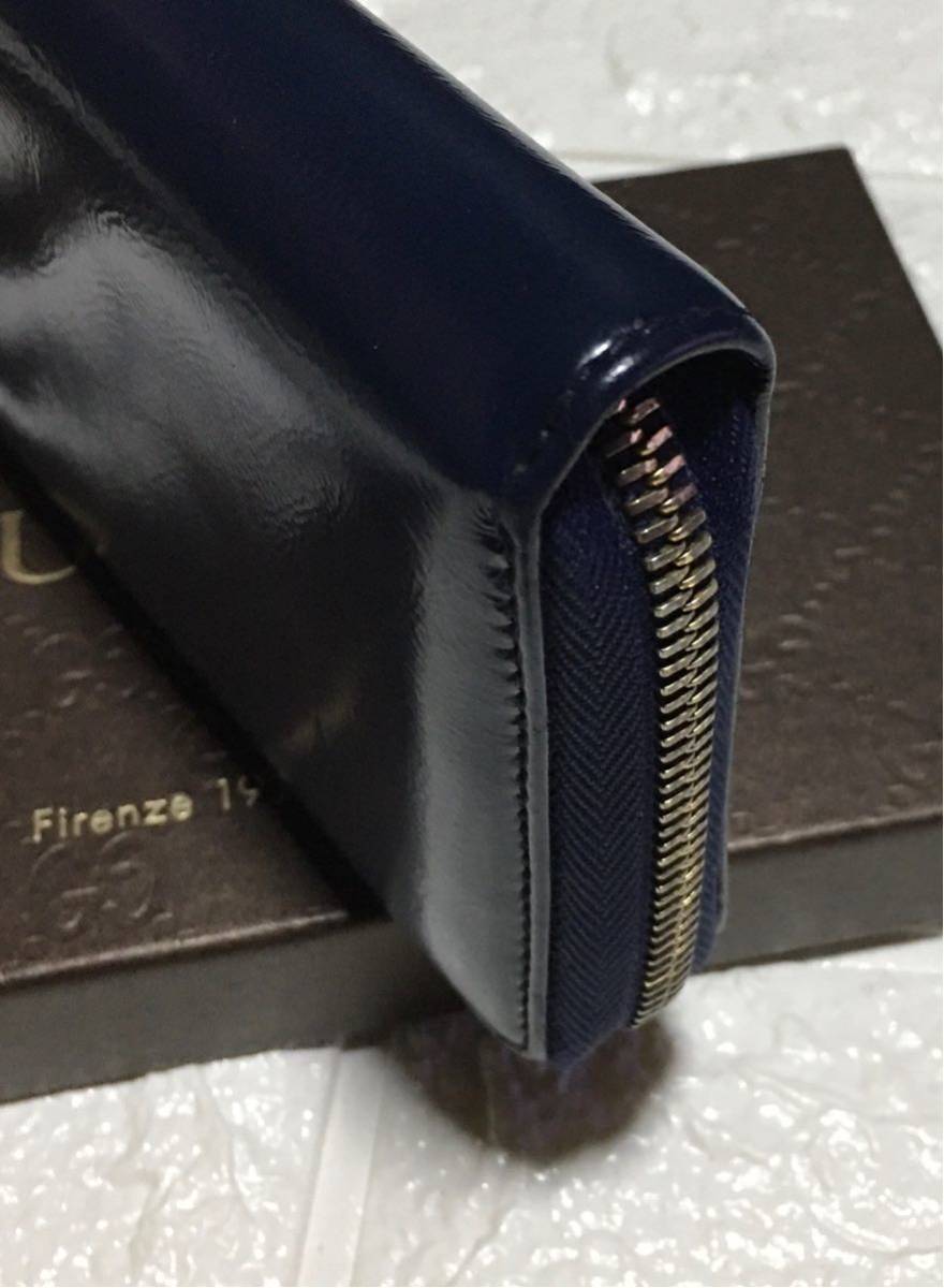良品／正規品 GUCCIソーホーGGラウンドジップ長財布／ネイビーブルー