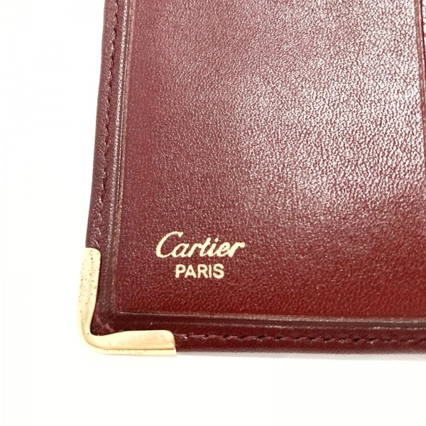 カルティエ Cartier 2つ折り財布 マストライン レザー ボルドー 財布