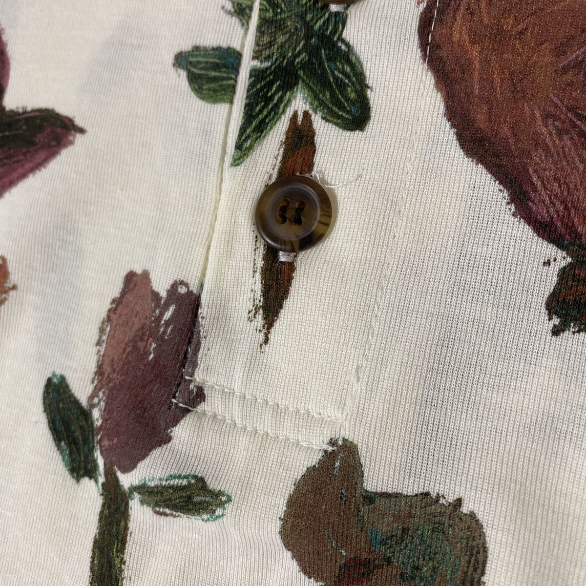 美品 イッセイ ミヤケ メン 花 柄 ヘンリーネック T シャツ M ISSEY 
