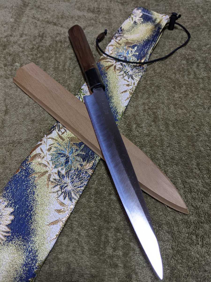京都栗田口】一竿子忠綱と同手の純鋼(本焼)?柳刃包丁七寸中古美品 白鞘