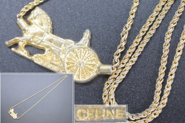 CELINE セリーヌ ネックレス 馬車 ロゴ ヴィンテージ レディース ゴールドカラー 結婚式 アクセサリー RD-56Gb9