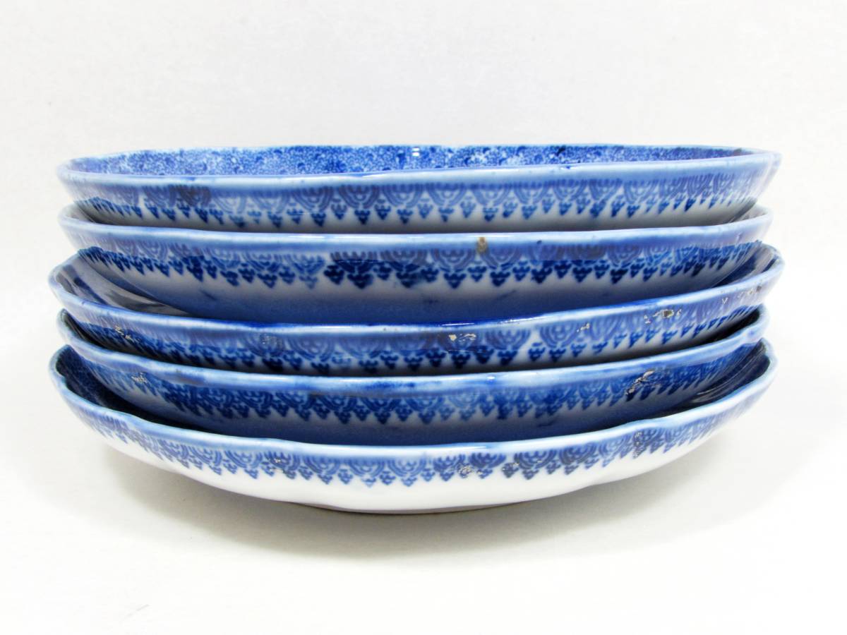 古伊万里】 肥蝶山 印判微塵唐草 七寸皿 5枚 21．3cm | やちむん