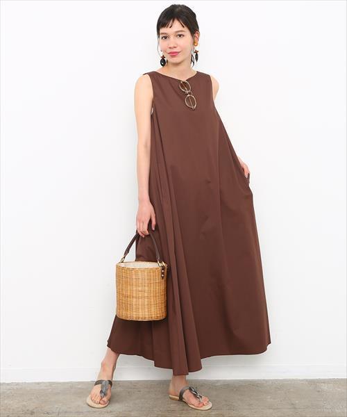 美品アダムエロペADAM ET ROPEロングテントドレス★茶ブラウンワンピース★A21342