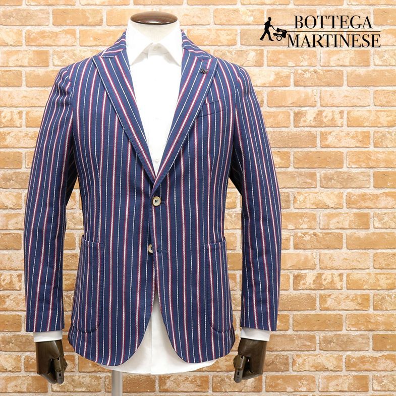 新作入荷，品質保証 1円/春夏/BOTTEGA MARTINESE/48サイズ/快適ジャケット 綿100％サマーツイード イタリア製 ストライプ レトロ /紺/ネイビー/ca399/(Mサイズ)｜売買されたオークション情報、yahooの商品情報をアーカイブ Mサイズ