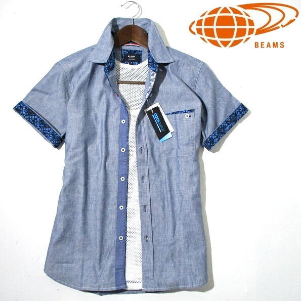 新品 BEAMS × クールマックス 【小花柄】 半袖シャツ L 白 ホワイト トリコロール 麻 リネン ★334526 ビームス BEAMS HEART ボタニカル BEAMS ビームス COOLMAX メンズ ハート）タイムセールシアサッカー ボタン