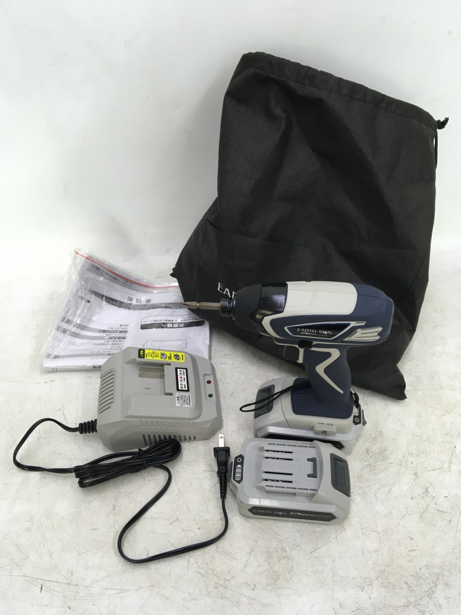 【ジャンク品】高儀　EARTH MAN　14.4V充電式インパクトドライバ　IDR-144LiA　充電器・バッテリ2個付　※軸ブレ有　/　ITWSYF8QQ4H0　a-21