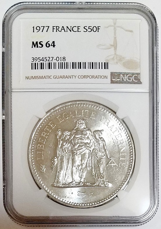 高鑑定 フランス 1972年 ヘラクレス銀貨 MS64 10フラン銀貨 フランス