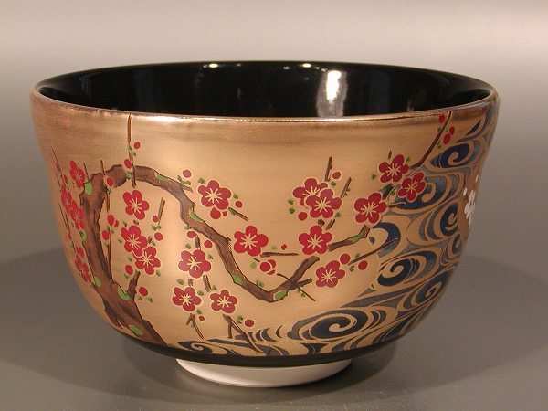 CW125 時代物【東製】薩摩焼 錫蓋 色絵 菊竹雀文 茶壺 高10.7cm 木箱附