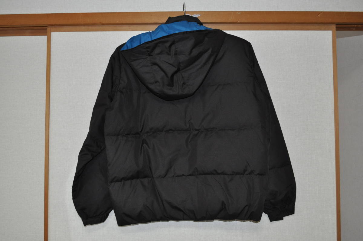 中古美品】アディダスAdidasダウンジャケット140黒＆青フード脱着可80 