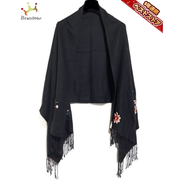 vivienne tam ストール　黒 花柄 刺繍 シルク50%カシミヤ50% ヴィヴィアンタム VIVIENNE TAM ストール(ショール) - カシミヤ×ウール