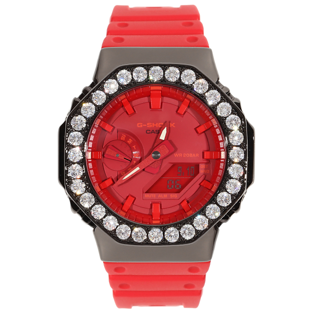 【本物保証，限定SALE】 G-SHOCK カスタム GA2100 レッド ブラックベゼルカスタム Gショック 赤 CZダイヤ キュービックジルコニア 18Kゴールド(その他)｜売買されたオークション情報、yahooの商品情報をアーカイブ公開 - G-SHOCK