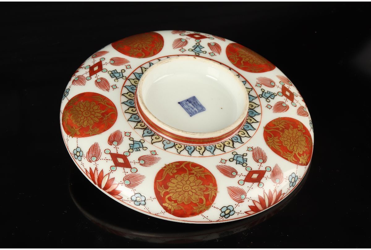 URA 富貴佳器/赤絵金彩花草文菓子鉢/4-h-328 検 骨董/中国/唐物/古玩