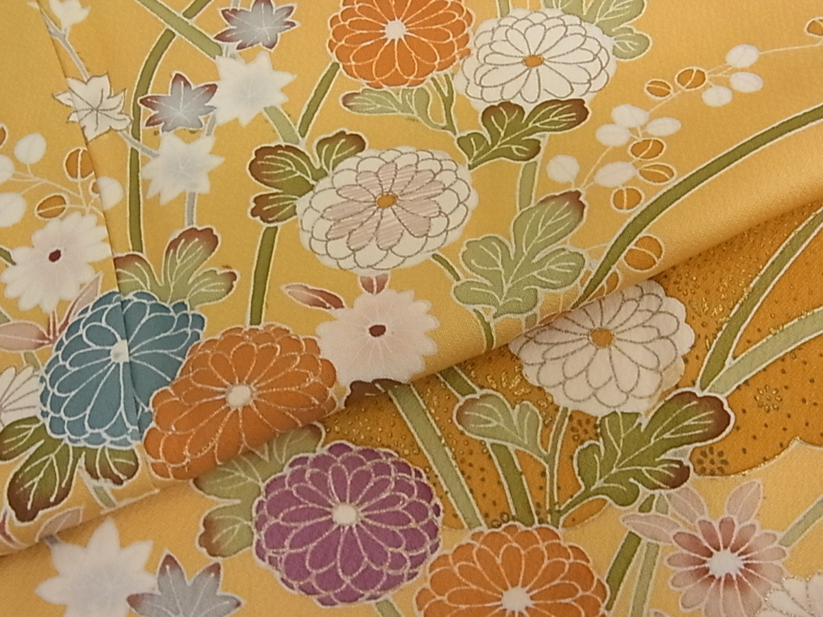 花美人■訪問着　友禅　刺繍　秋草文　金彩　逸品　yyy1508