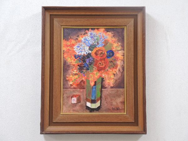 1383/□油彩画？ 後藤又兵衛 静物画 花 絵画 額縁 油彩？(静物画
