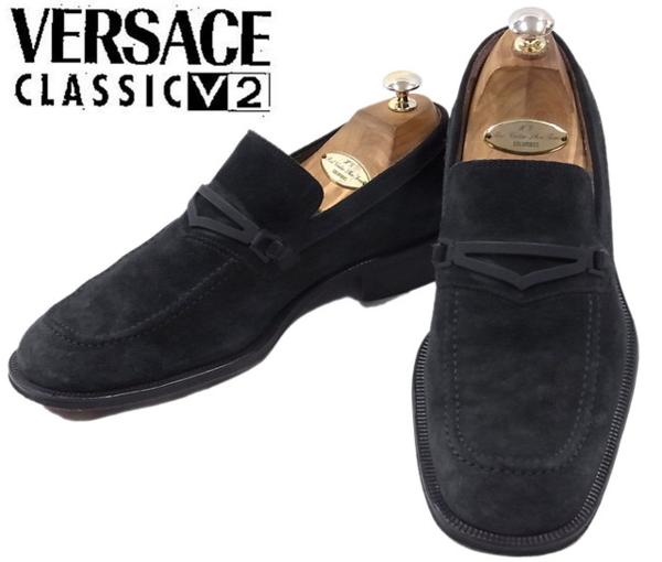 伊製◇ヴェルサーチ スウェード レザーシューズ ローファー 紺