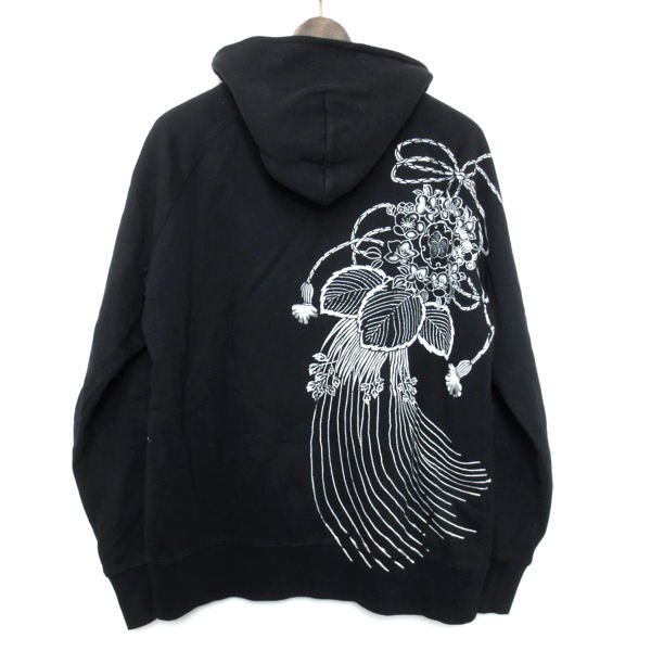 泥棒日記*和柄プリント*ジップアップパーカー(中)ブラック