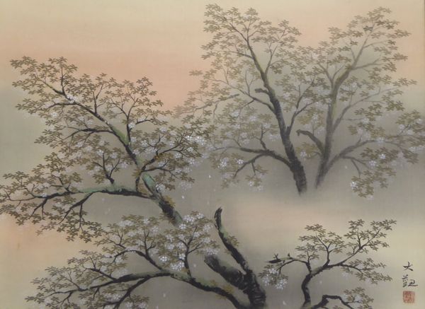 ●巧藝掛軸●横山大観　　『暁色』　　【桜】