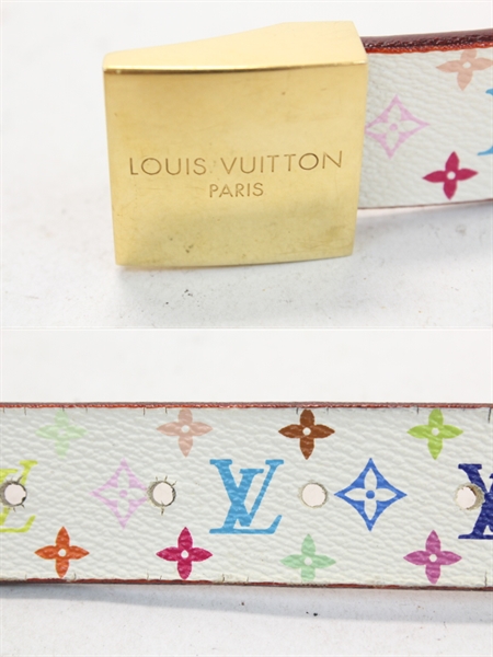 正規販売店品 1円 ルイヴィトン LV マルチカラー ベルト サイズ90 白系