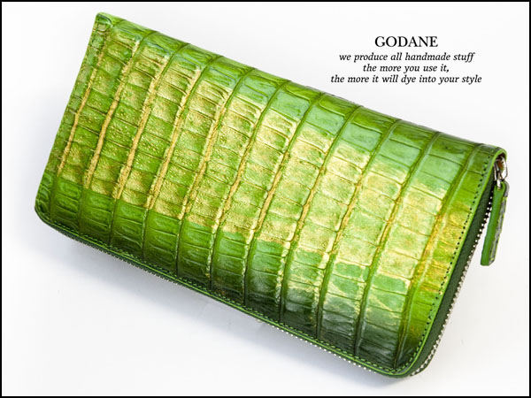 1円～ GODANE カイマン クロコベリー革 ラウンド 長財布 8067aGR