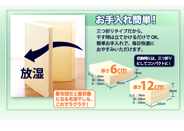 送料込◆全20色！ 三つ折りマットレス 厚さ12cm/セミダブル_3