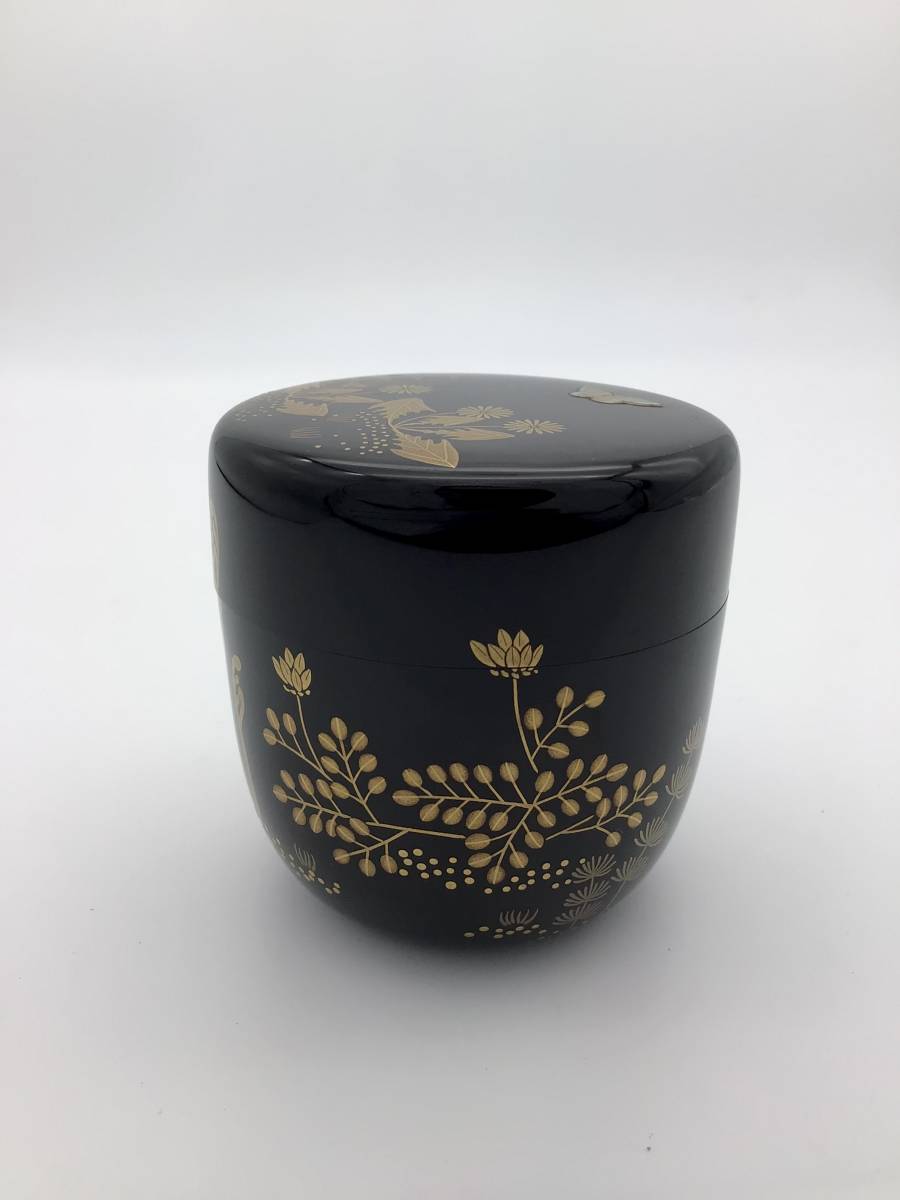 ◆642◆茶道具 塗師 岡本陽斉 網目蒔絵 黒次雪茶入 黒棗 ◇642◇茶道具 塗師 岡本陽斉 網目蒔絵 黒次雪茶入 黒棗 ◇642◇茶道具