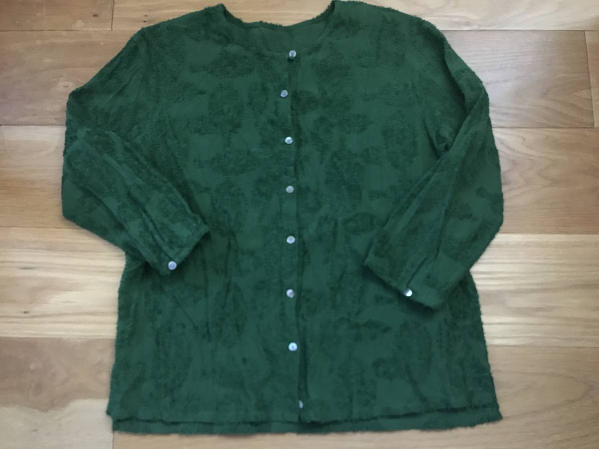 Sally Scottサリースコット 綿混 リーフ柄ジャガードワンピース M