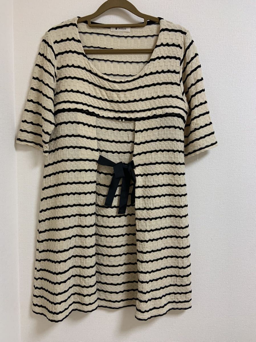 マタニティー 授乳服 授乳口有 Milk Tea ミルクティー ワンピース フリーサイズ マリンリボン ボーダー ワンピース 売買されたオークション情報 Yahooの商品情報をアーカイブ公開 オークファン Aucfan Com