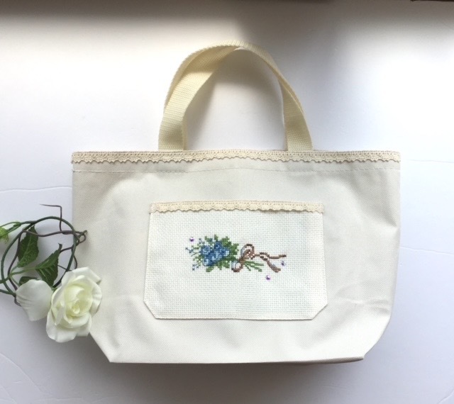 シンプルトートバッグ 生成 クロスステッチ 小さなばらの花束 ブルー 青(その他)｜売買されたオークション情報、yahooの商品情報を