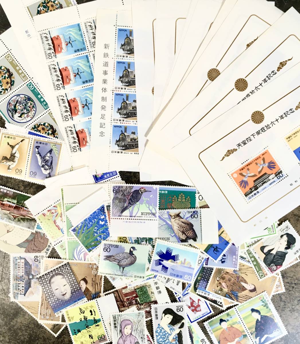 戦後日本切手 未済混合 アルバム5ページにヒンジまたはマウントで整理