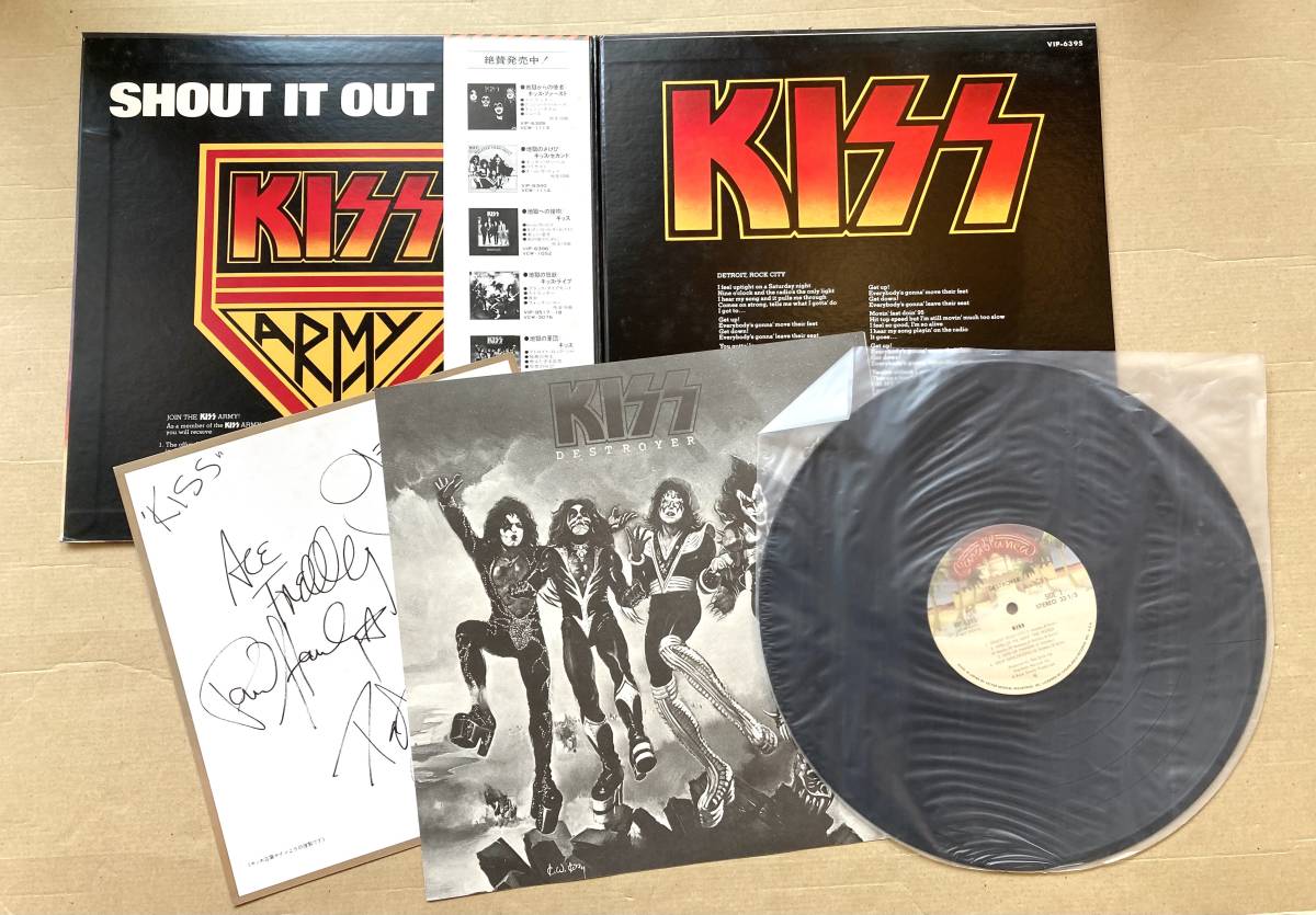 ■帯付/状態良好■Kiss / Destroyer (Casablanca VIP-6395) 1976 JPN EX- 直筆サインの複製付き HR LP レコード