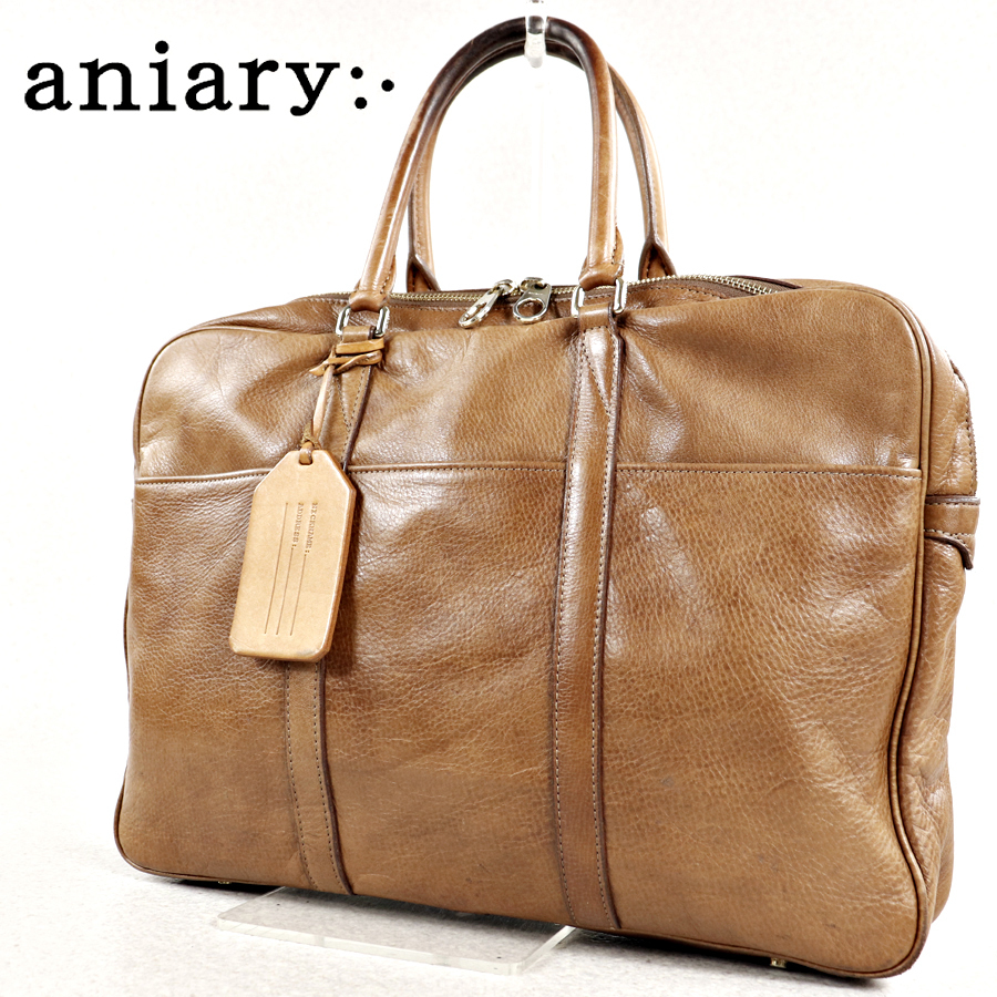 【美品】aniary アニアリ ブリーフケース 2way オールレザー ブラウン 相場価格￥47，300- 美品 日本製 aniary アニアリ 牛革 アンティーク