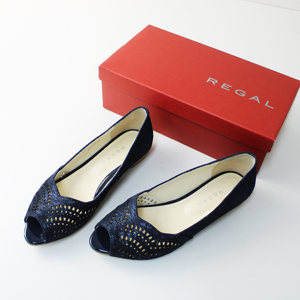 REGAL リーガル カットワークオープントゥ フラットパンプス 22.5cm/ ネイビー ローヒール【2400012450745】 フラットパンプス REGAL REGAL｜リーガルコーポレーション公式オンラインショップ ベージュ 黒 リーガル（形状（つま先）オープントゥ）（パンプス