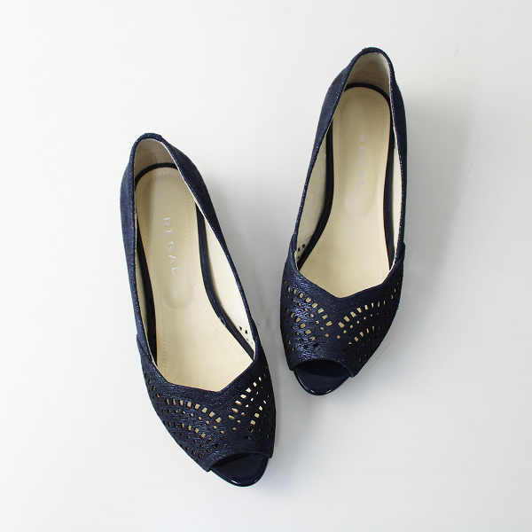REGAL リーガル カットワークオープントゥ フラットパンプス 22.5cm/ ネイビー ローヒール【2400012450745】 フラットパンプス REGAL REGAL｜リーガルコーポレーション公式オンラインショップ ベージュ 黒 リーガル（形状（つま先）オープントゥ）（パンプス