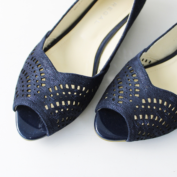 REGAL リーガル カットワークオープントゥ フラットパンプス 22.5cm/ ネイビー ローヒール【2400012450745】 フラットパンプス REGAL REGAL｜リーガルコーポレーション公式オンラインショップ ベージュ 黒 リーガル（形状（つま先）オープントゥ）（パンプス