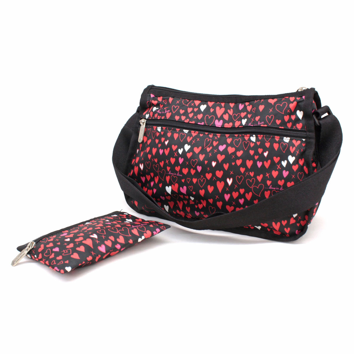 ハート柄 ショルダーバッグ レスポートサック LeSportsac ポーチ付き 