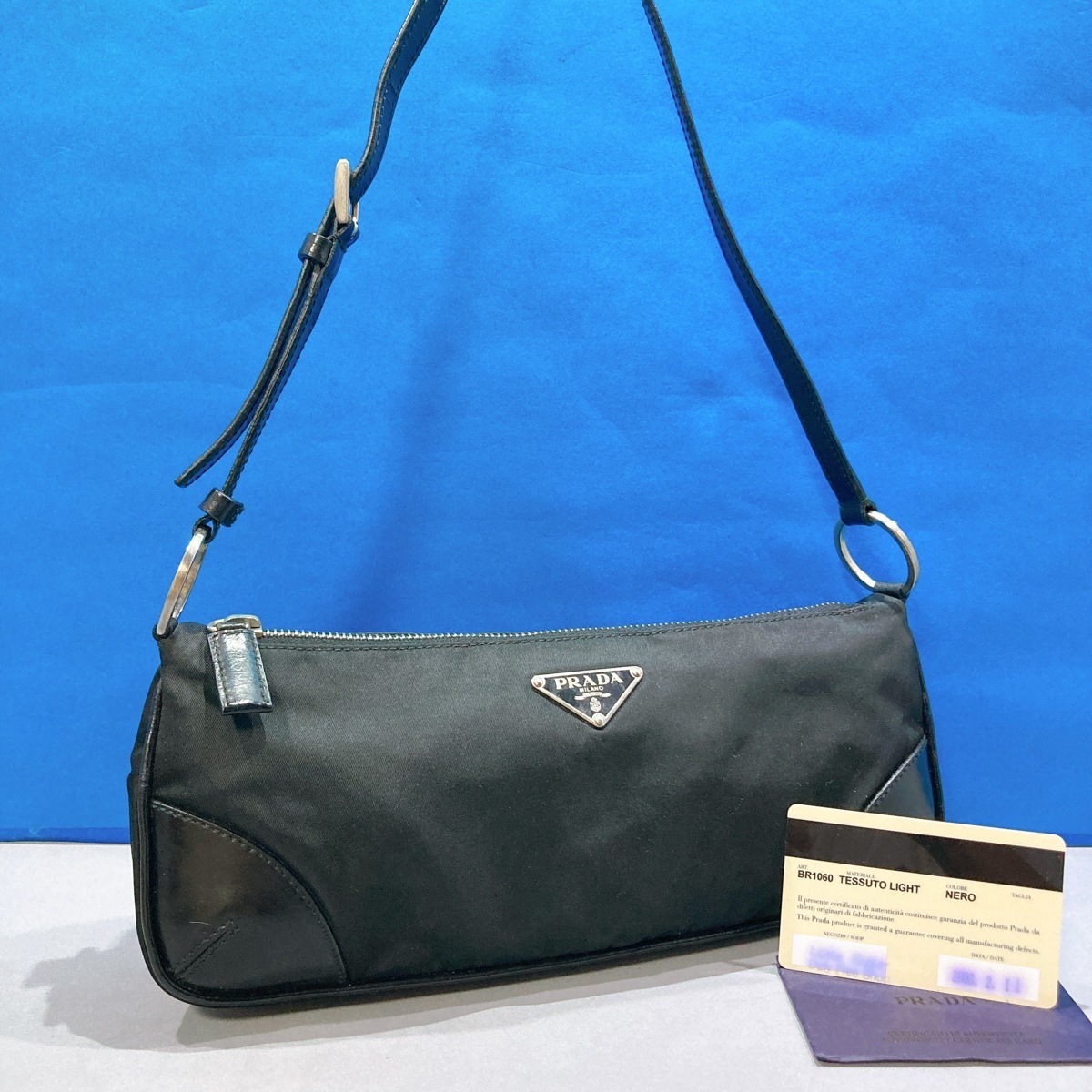 06 1円 美品 PRADA プラダ ナイロン×レザー ロゴ プレート ショルダー 