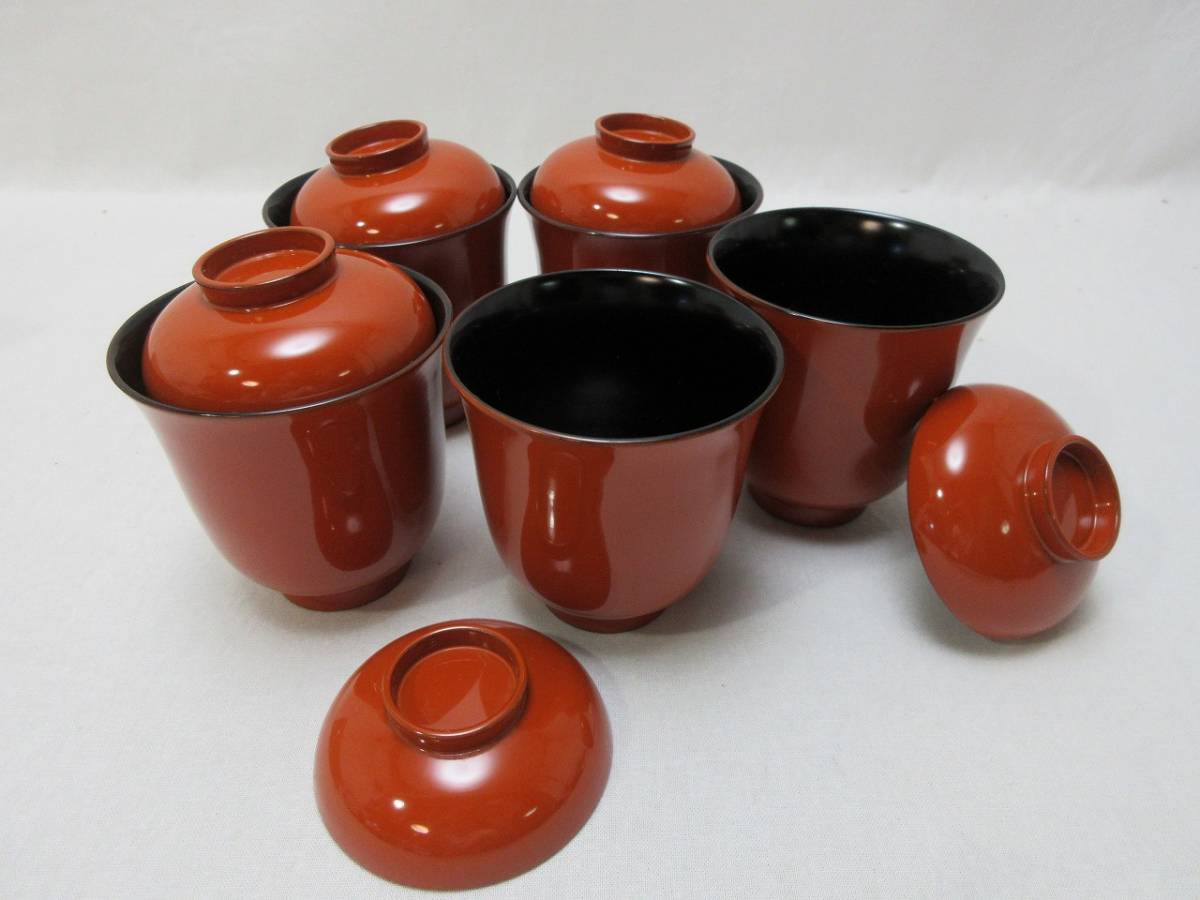 309012 【 茶道具 山中塗 百合型 箸洗 五客揃 木製 朱塗 内黑
