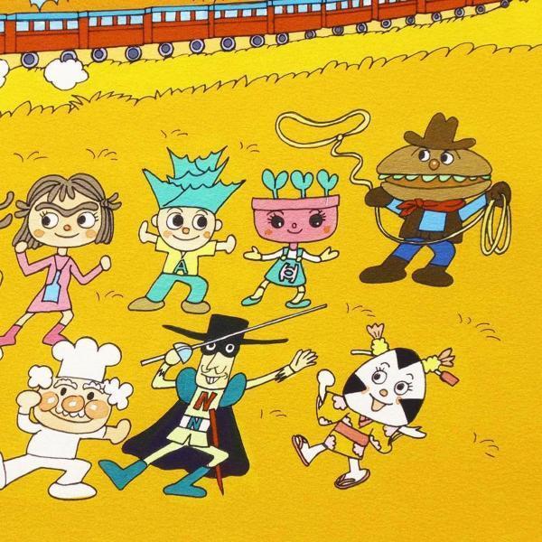 真作】【WISH】やなせたかし「SLマンと10人のともだち」リトグラフ