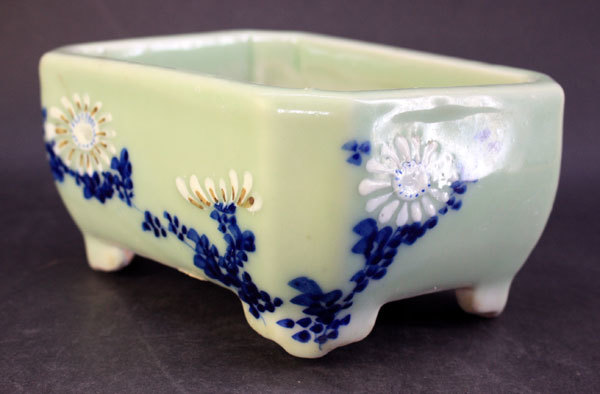 梅鉢 瀬戸焼 尾張焼 青磁 盆栽鉢 蘭鉢 植木鉢 盆栽 盆栽小鉢