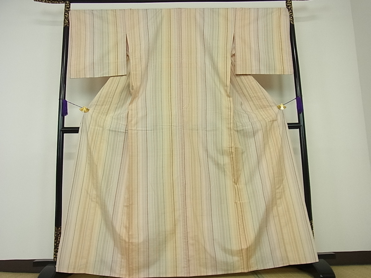 花美人着物□紅花紬 米沢 単衣 間道 逸品 v1716 米沢 紅花紬