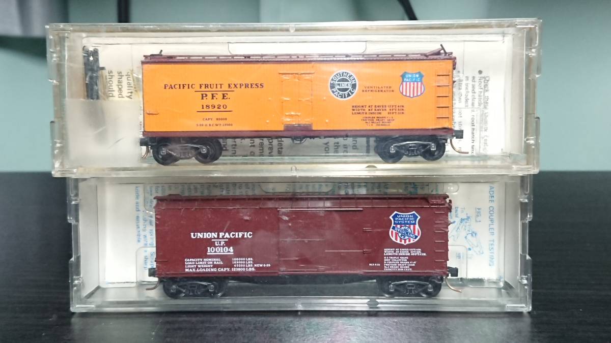 MICRO-TRAINS PFE WOOD REFFER/UP OVER LAND BOX CAR2両セット マイクロトレインズ アメリカ型貨車 UP SP