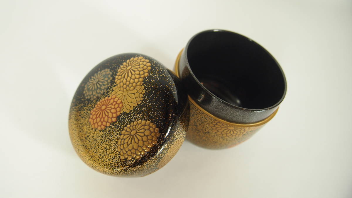 N335 棗 『一后一兆作』『而妙斎(千宗左)書付』『椿蒔絵』『平棗