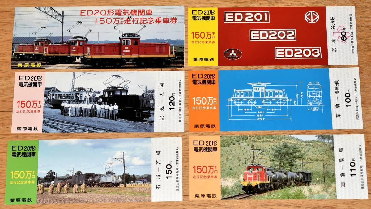 栗原電鉄（廃止）ED20形電気機関車150万キロ走行記念乗車券 1983年