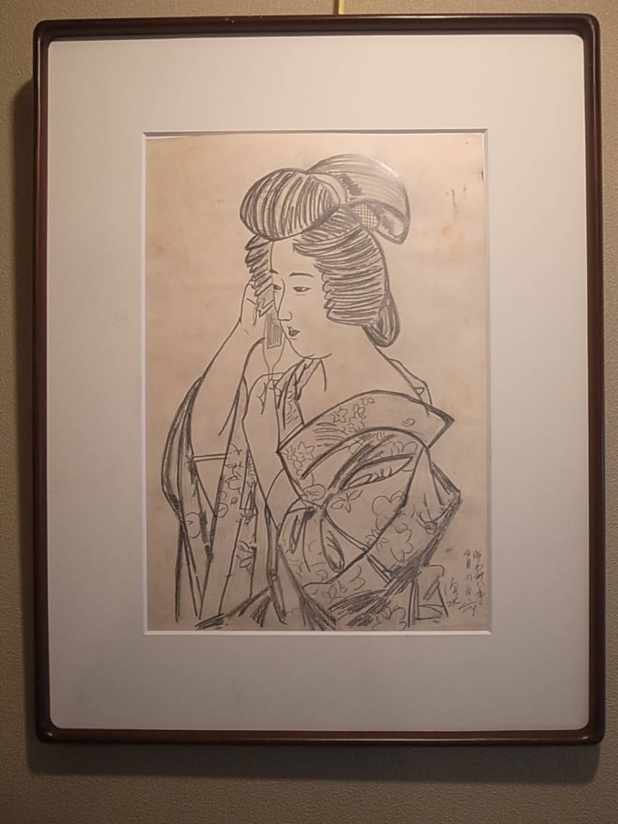 伊藤深水筆美人画額 伊藤深水 絵画 絵 額 大作 肉筆 伊藤深水筆美人画
