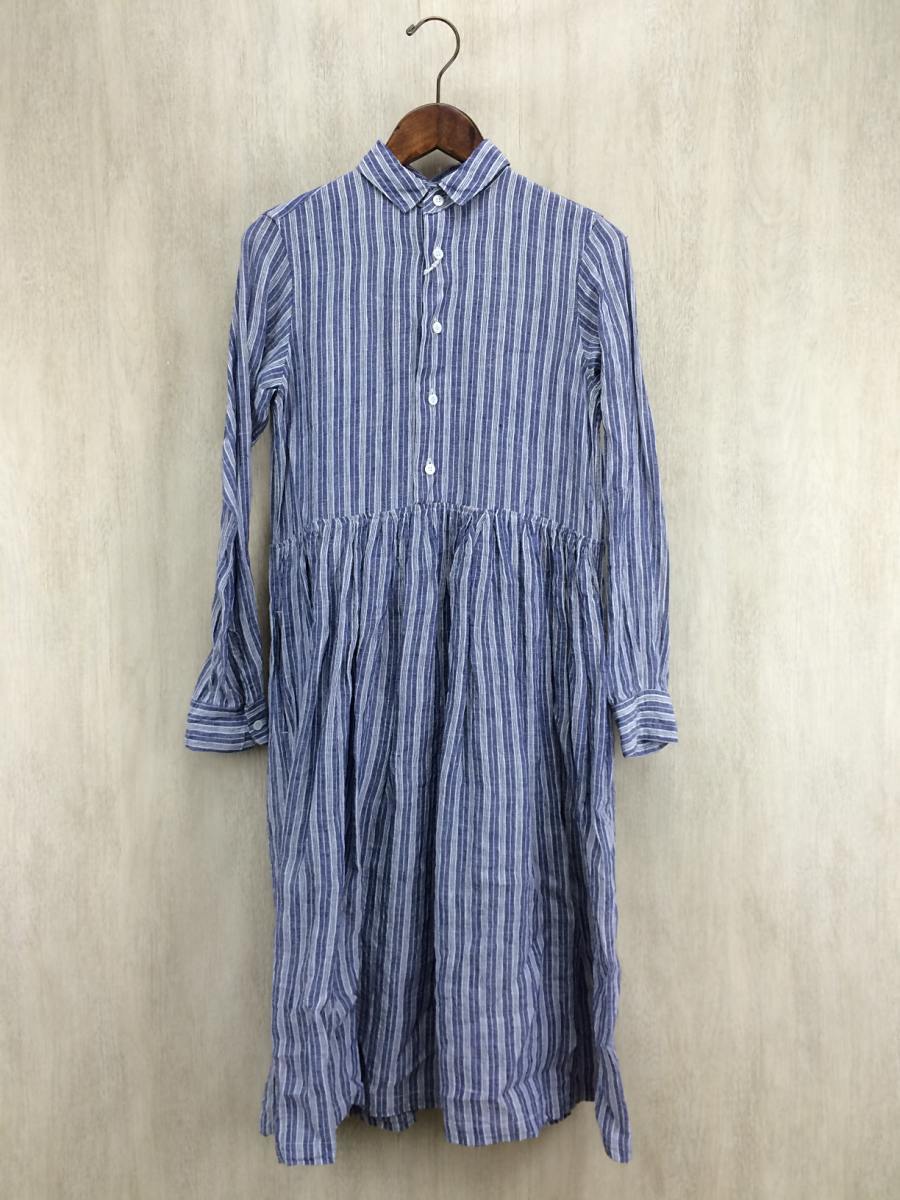 R&D.M.Co-(OLDMAN’S TAILOR)◆タグ付/未使用品/シャツワンピース/M/リネン/BLU/ストライプ/オールドマンズテーラー