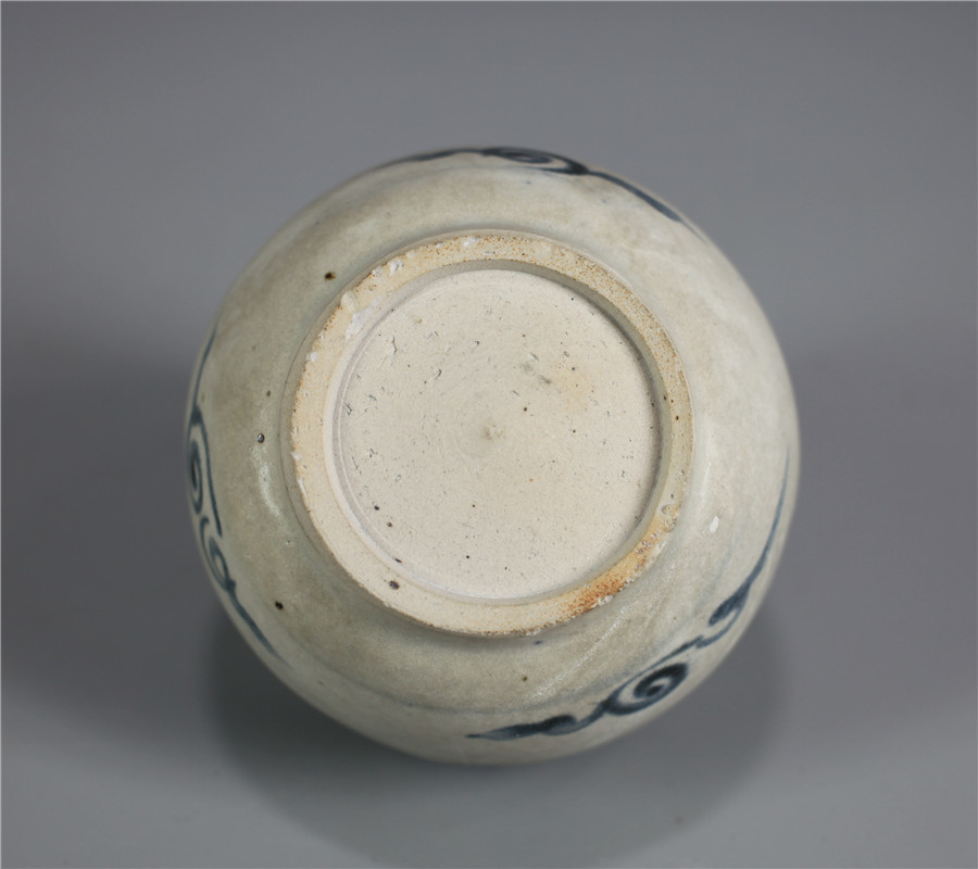 C6386 唐物 【明代青花】 安南染付 唐草文 茶入／保管箱付 美品